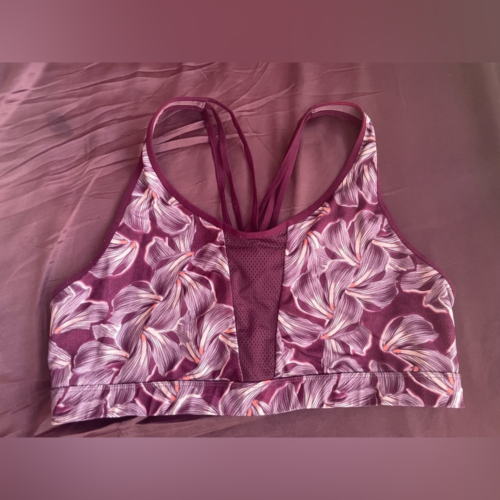 Burgundy Floral Print Sports Bra